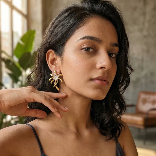 gold-plated floral stud | Tvayi