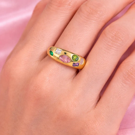 Rainbow Dazzle Ring | 18K Gold Plated Demi-Fine Jewellery | Tvayi