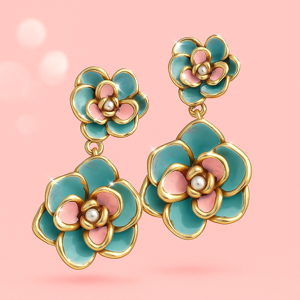 Aqua Bloom Floral Earrings – Anti-Tarnish Demi-Fine Jewellery | Tvayi