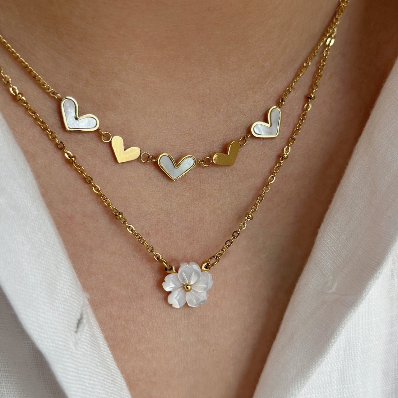 Blush Bloom & Heart Layered Necklace – Gold Plated Demi-Fine Jewellery | Tvayi