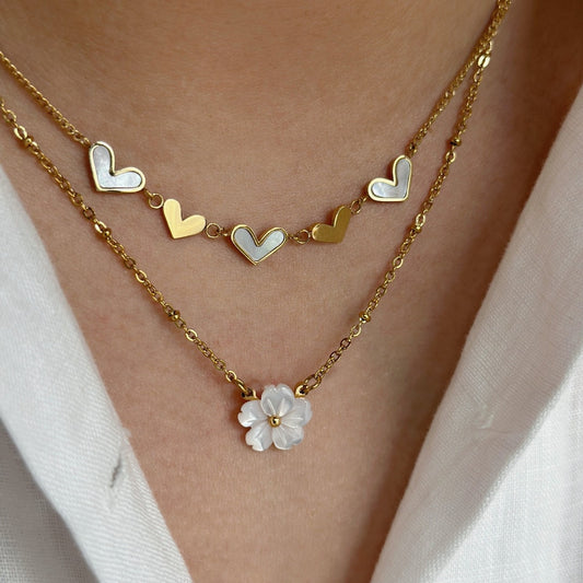 Blush Bloom & Heart Layered Necklace – Gold Plated Demi-Fine Jewellery | Tvayi