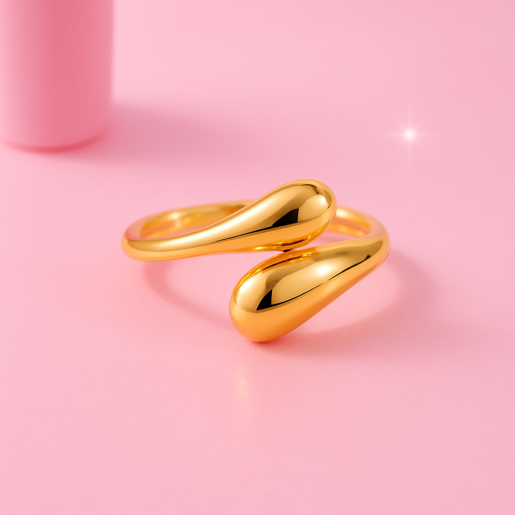 Gold Drop Open Ring – Adjustable Anti-Tarnish Demi-Fine Jewellery | Tvayi