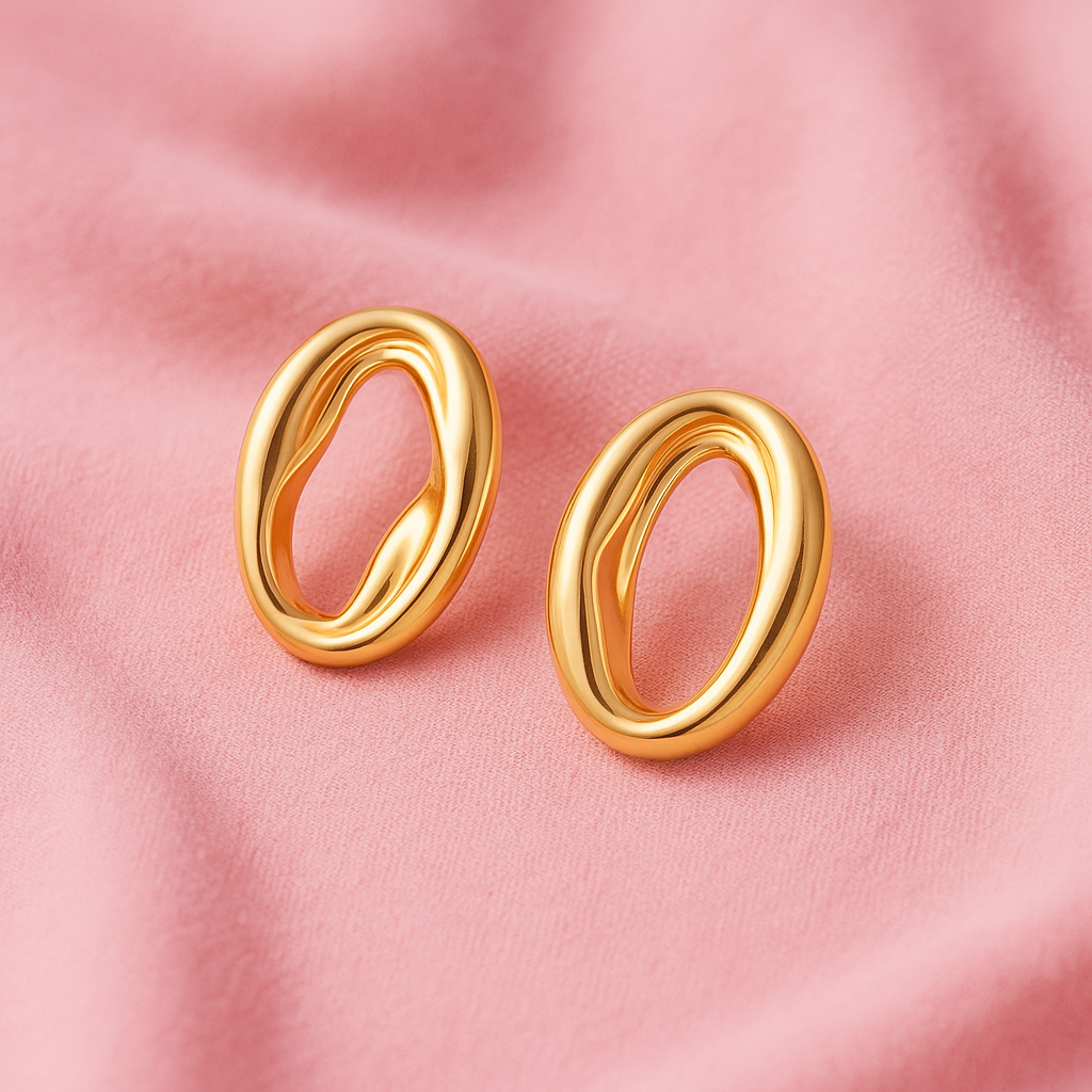 Oval Loop Gold Stud Earrings | Tvayi Jewellery