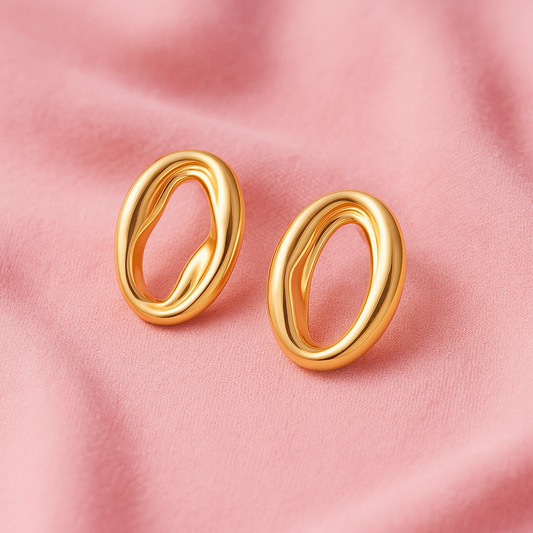 Oval Loop Gold Stud Earrings | Tvayi Jewellery