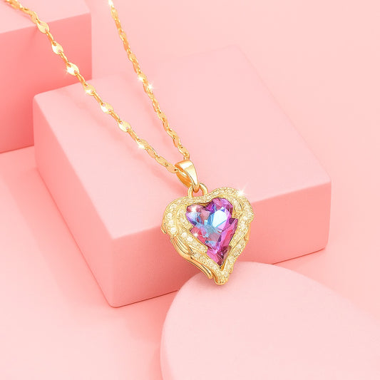 18K Gold Vermeil Heart Pendant Necklace with Iridescent Crystal | Tvayi