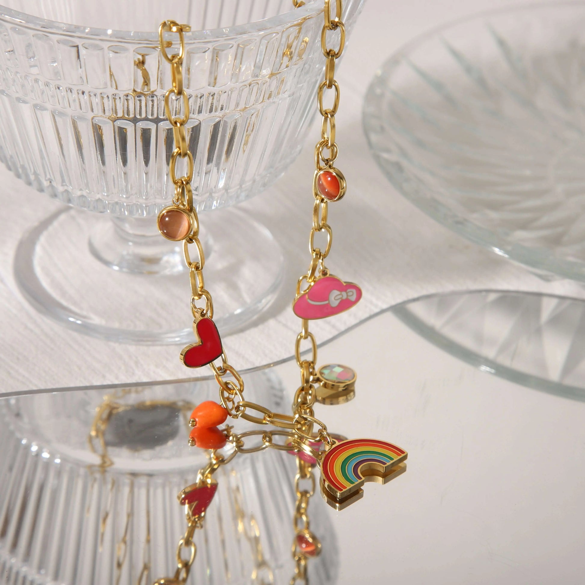Golden Rainbow & Hearts Charm Necklace | Tvayi
