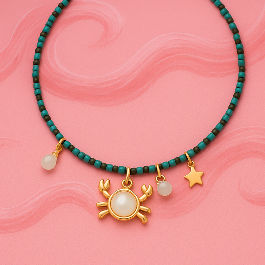 Golden Crab Charm Beaded Necklace | Tvayi
