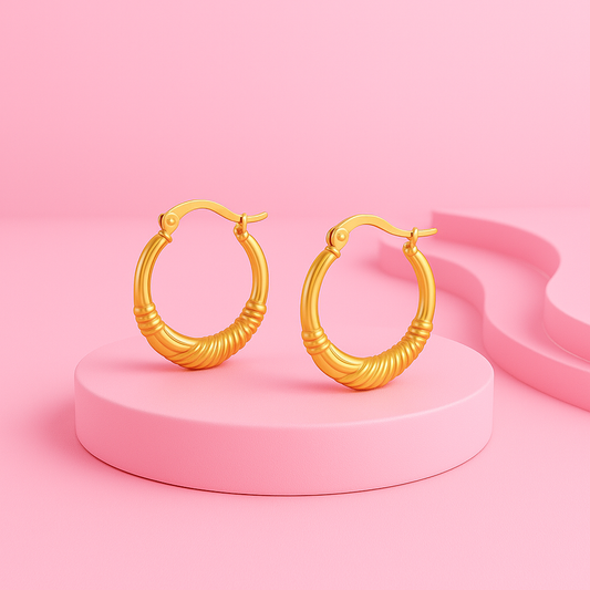 Textured Hoop Golden Earrings | Tvayi