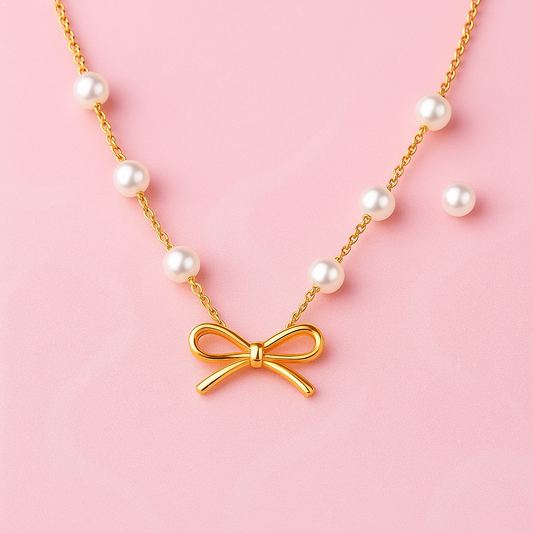 18k gold plated Bow pearl necklace | Tvayi