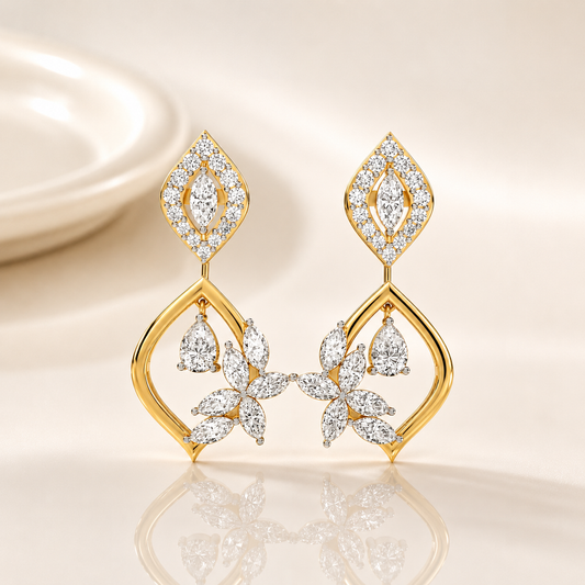 9KT Gold Diamond Leaf petal stud Earrings | Tvayi