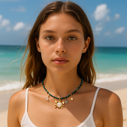 Golden Crab Charm Beaded Necklace | Tvayi