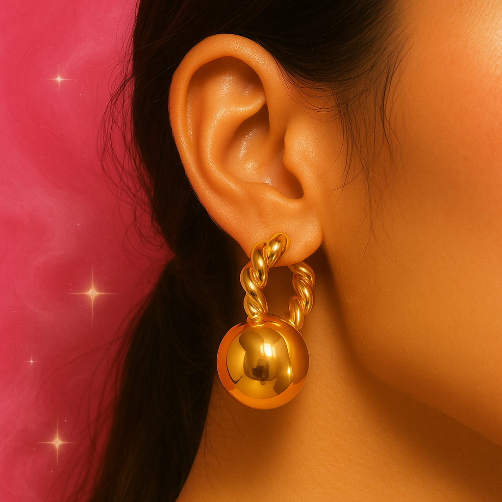 Golden Ball Stud Earrings | Tvayi